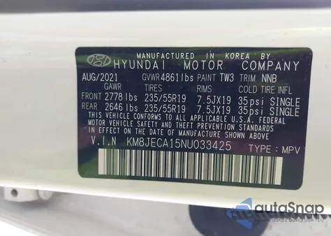 2022 Hyundai Tucson Hybrid Limited z USA, uszkodzony, nr VIN KM8JECA15NU033425